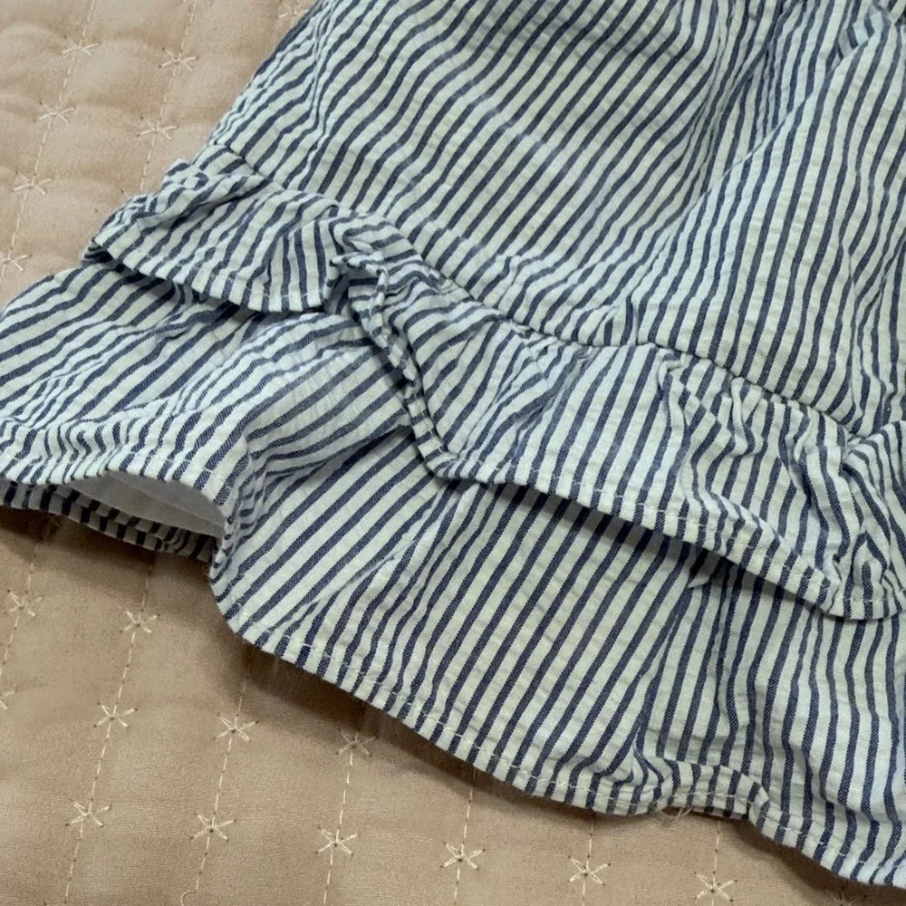 Janie and Jack Blue & White Striped Ruffle Diaper Cover Set